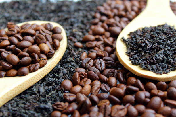 coffee beans and tea leaves